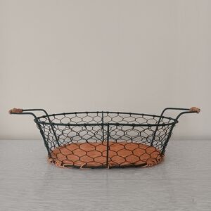 Oval Woven Wicker & Metal Wire Mesh Basket with Side Handles